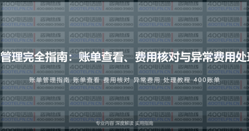 400电话账单管理完全指南：账单查看、费用核对与异常费用处理的完整教程-400电话选购平台