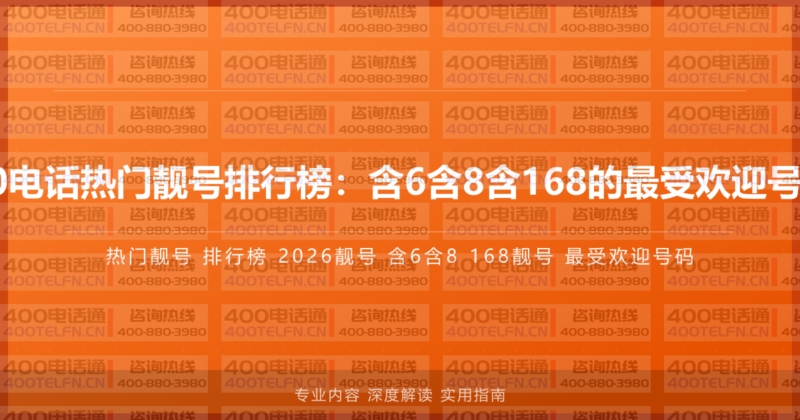 2026年400电话热门靓号排行榜：含6含8含168的最受欢迎号码全面盘点-400电话选购平台